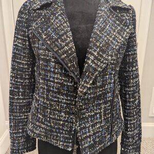 Ann Taylor Black with Blue, Beige Tweed Jacket 00P